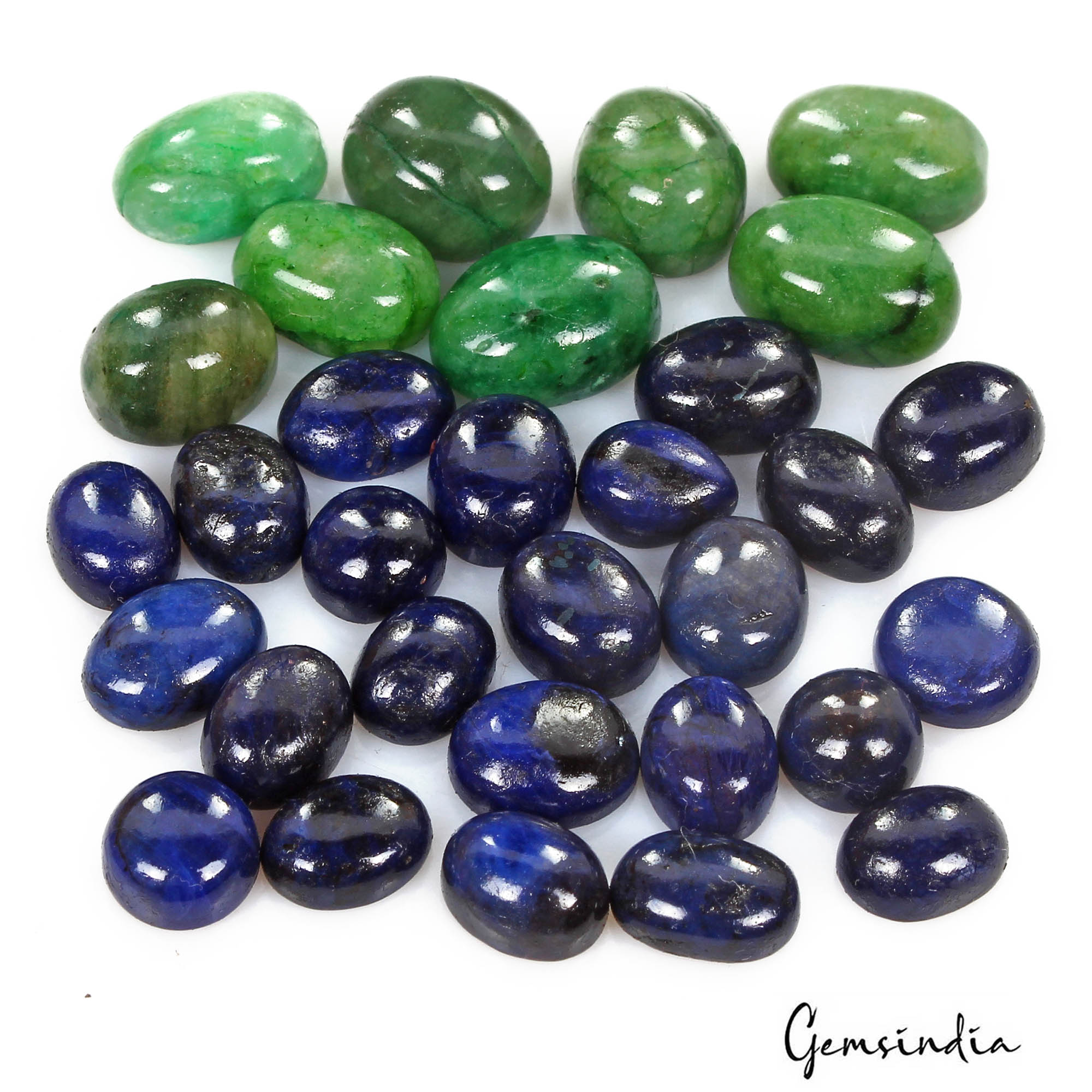 Certified 137.50Ct/18 Pcs Natural Blue Sapphire Green Emerald Mix Cab Loose Gems
