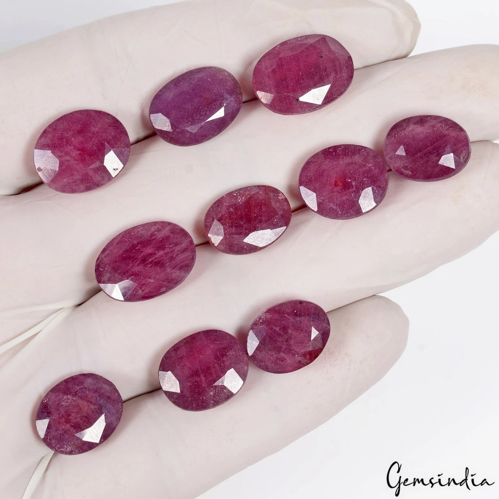 Ruby Lot, Loose Gemstone, Heated, Red — 10 Pieces, 13mm to 16mm, 97.30 Ct, Mozambique