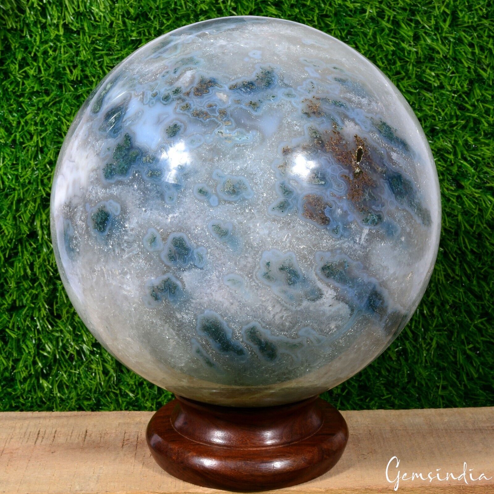8.6 Kilo Natural Dendrite Moss Agate Sphere Crystal Healing Mineral Huge Sphere