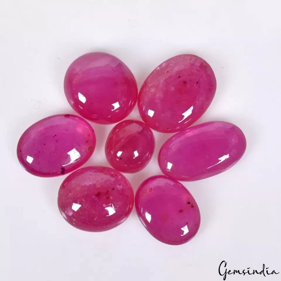 Ruby Lot, Cabochon, Heated, Pink — 7 Pieces, 8mm to 16mm, 58.00 Ct, Mozambique