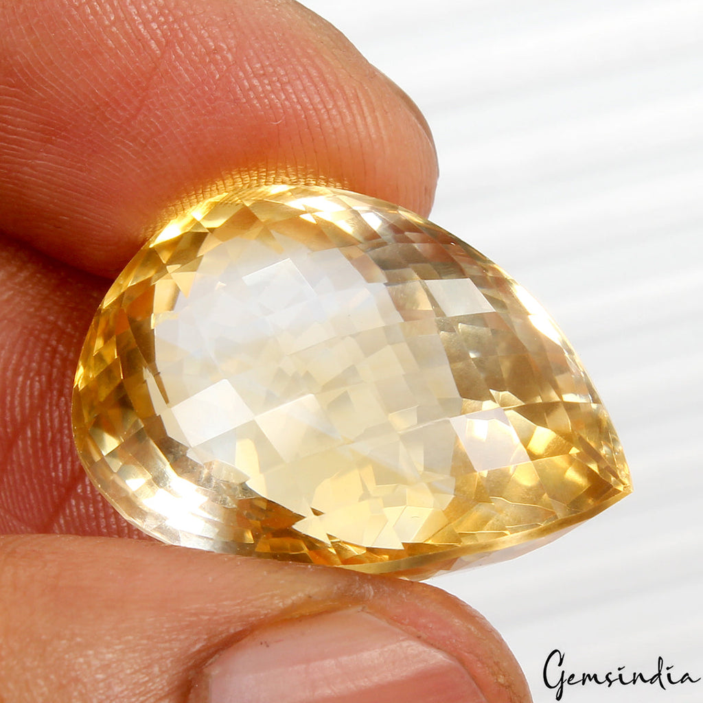 43.60 Ct VVS Natural Citrine AAA Yellow Huge Pear Checker Cut Dazzling Gemstone