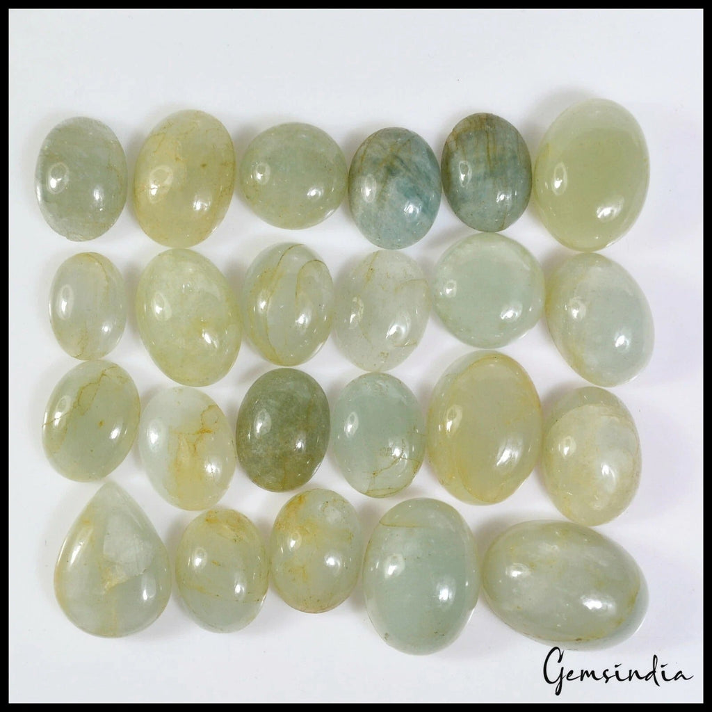 Certified 265 Cts/23 Pcs Natural Untreated Green Aquamarine Mixed Cab Loose Gem