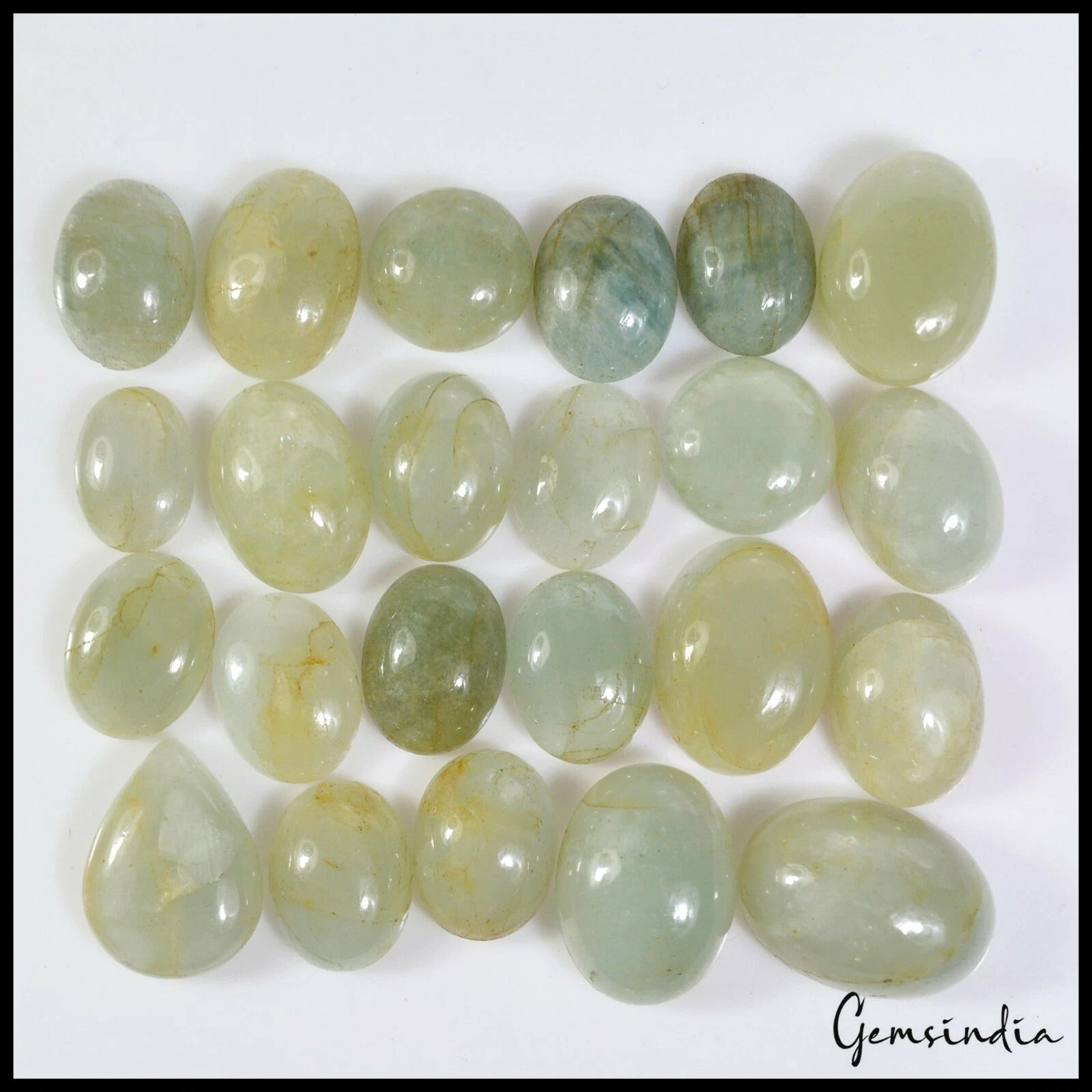 Certified 265 Cts/23 Pcs Natural Untreated Green Aquamarine Mixed Cab Loose Gem