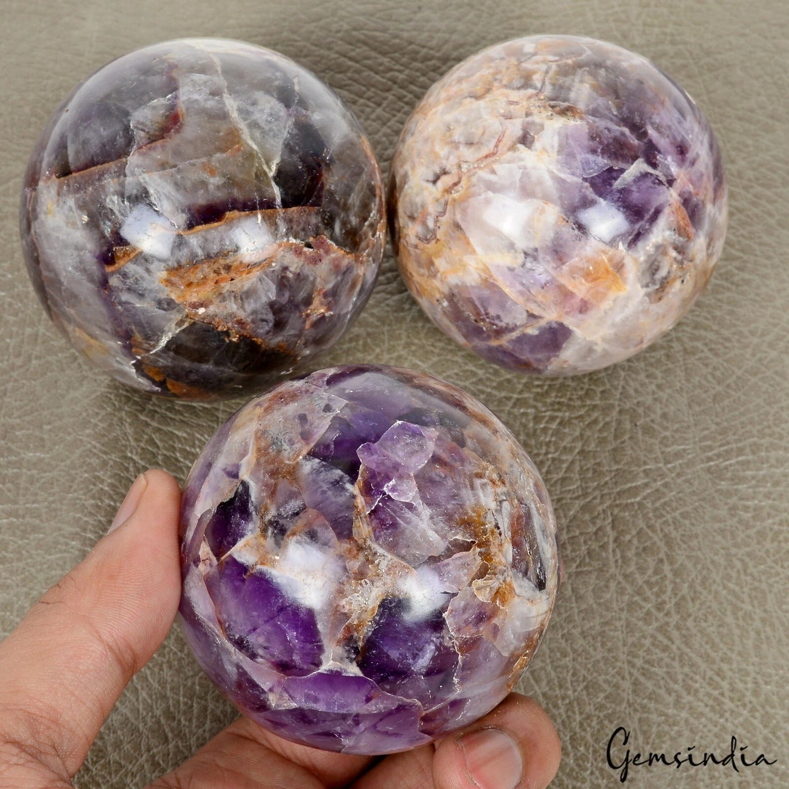 1.35Kg/3 Pcs Natural Untreated Amethyst Crystal Healing Minerals Huge Gem Sphere