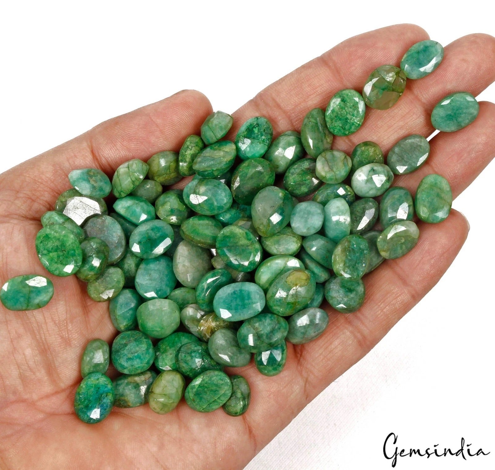 Emerald Lot, Loose Gemstone, Color Enhanced, Green — 90 Pieces, 11mm to 14mm, 520 Ct, Brazil