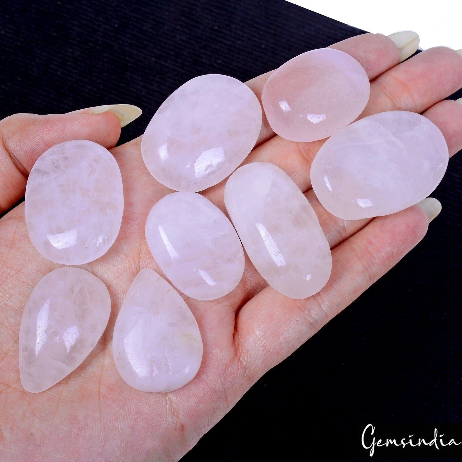 440 Cts/8 Pcs Natural Untreated Pink Rose Quartz Mixed Cab Loose Gemstones Lot
