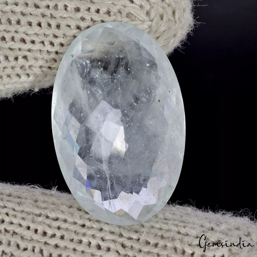 64.40 Ct Natural Green Aquamarine Oval Checker Cut Untreated Brazil Gemstone