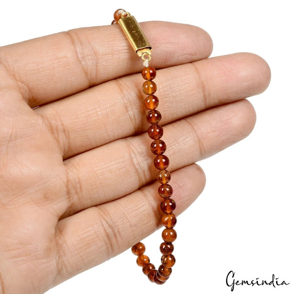 Natural Untreated Hessonite Garnet Rondelle Cabochon Beaded Handmade Bracelet 7"