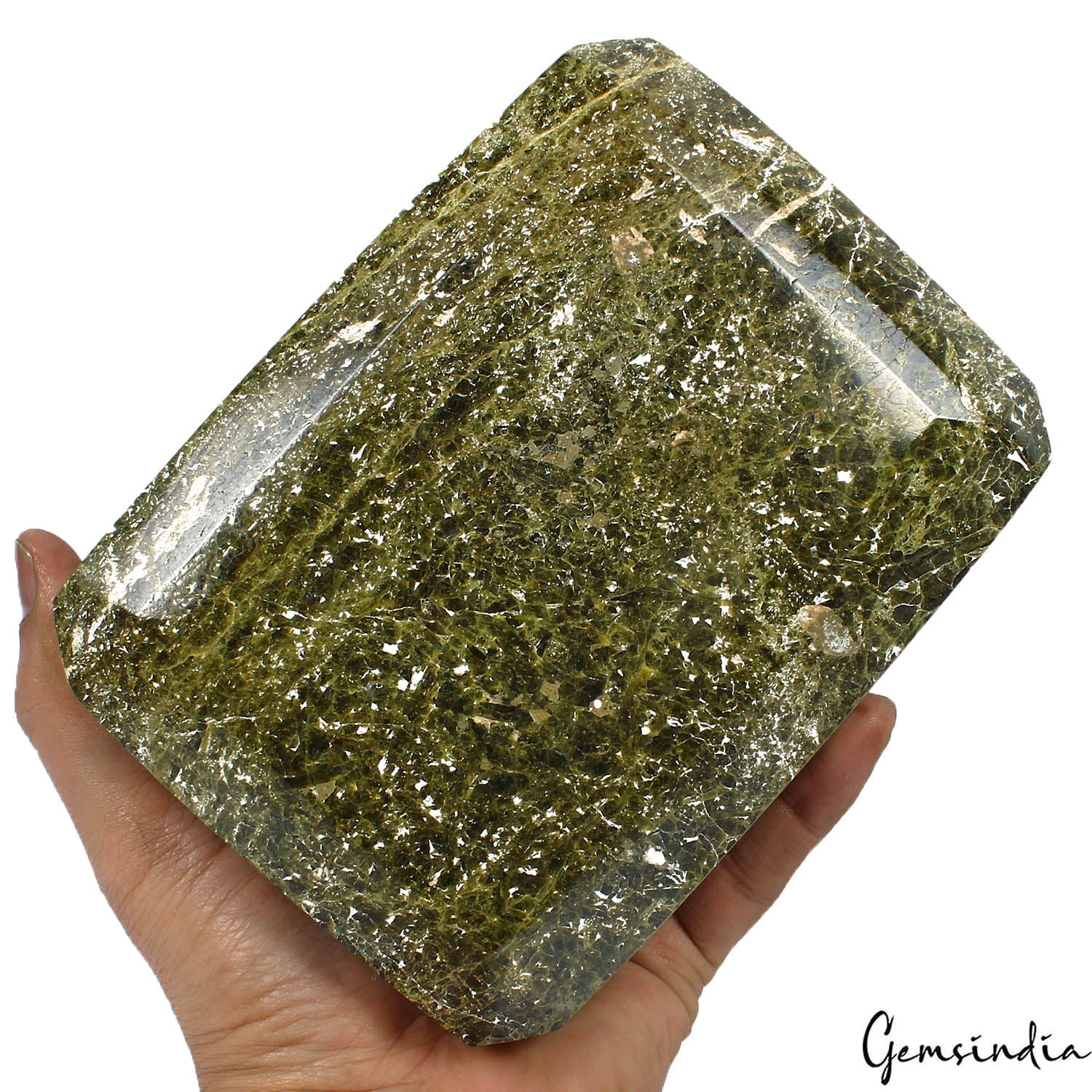 3.8 kilo Natural Serpentine Gemstone Massive Octagon Cut Polished Green Specimen