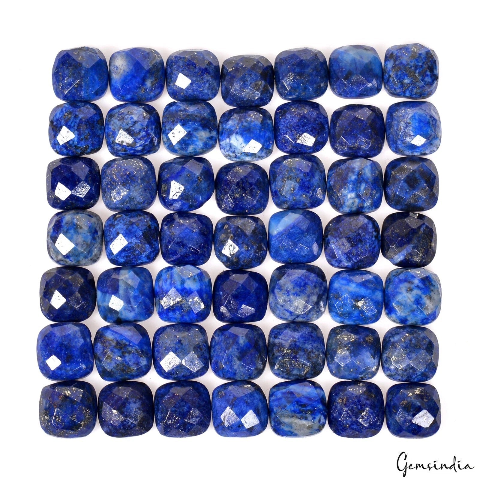 50Pc Natural Lapis Lazuli 10mm Cushion Checker Cut Calibrated Gems Wholesale lot