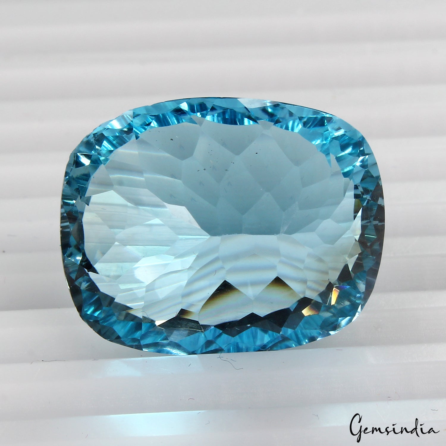 igl&i Certified Cushion Concave Cut Swiss Blue Topaz 31.20Ct Marvelous Full Fire
