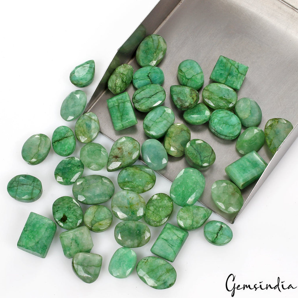 500 Ct/45Pcs Natural Brazilian Green Emerald Mix Cut Loose Gems Lot For Jewelry