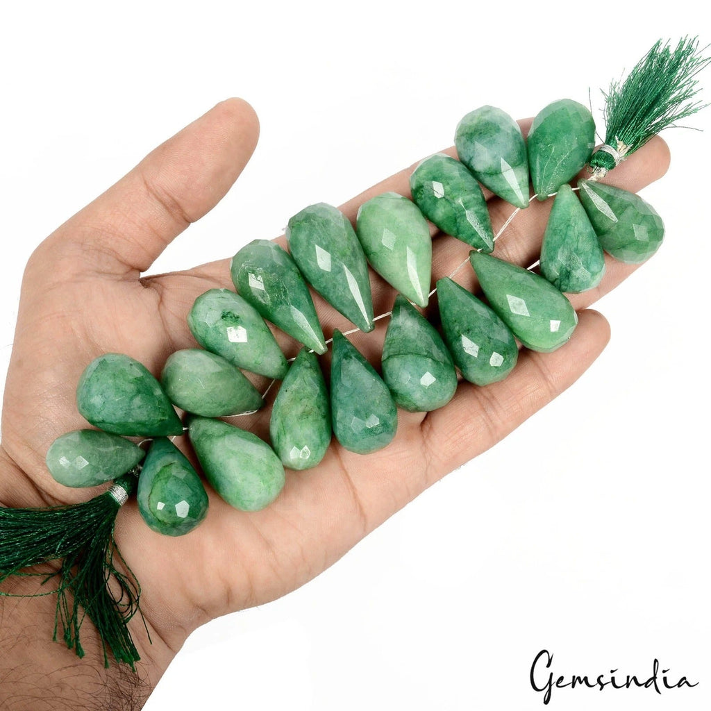 Natural 1020 Cts Green Emerald Pear Checker Cut Beads/Briolette Loose Gemstone