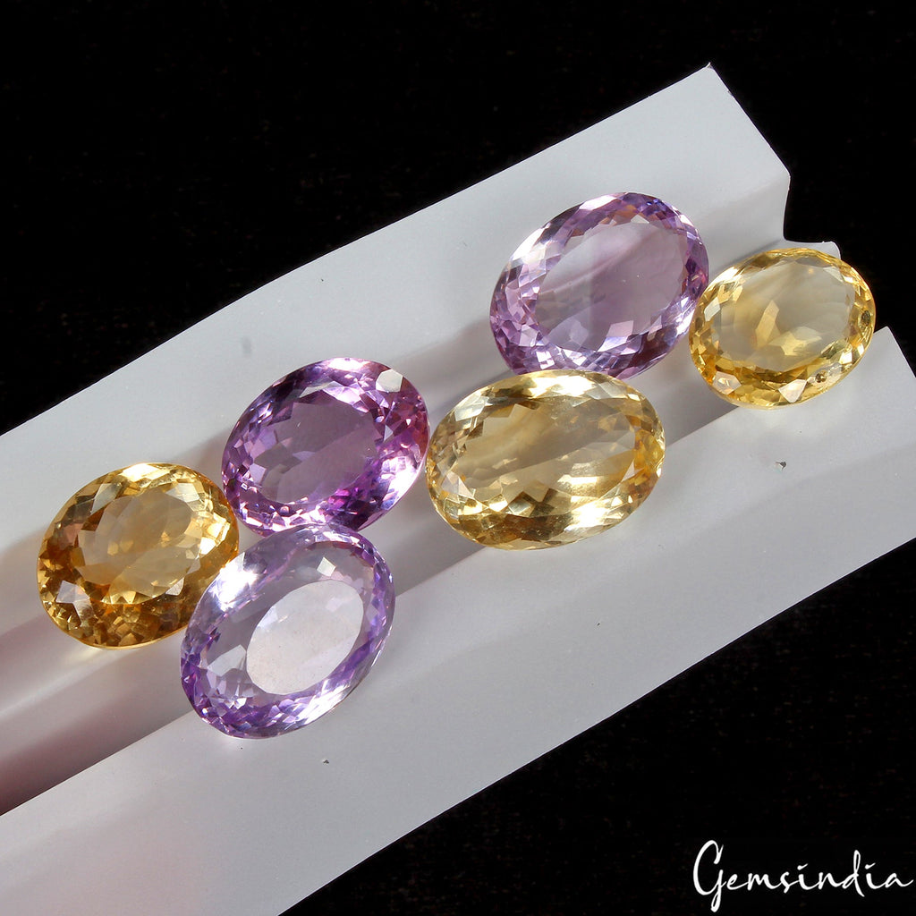 AAA 106.80 Ct/6 Pc Natural Citrine Amethyst VVS Oval Cut Certified Gemstones Lot