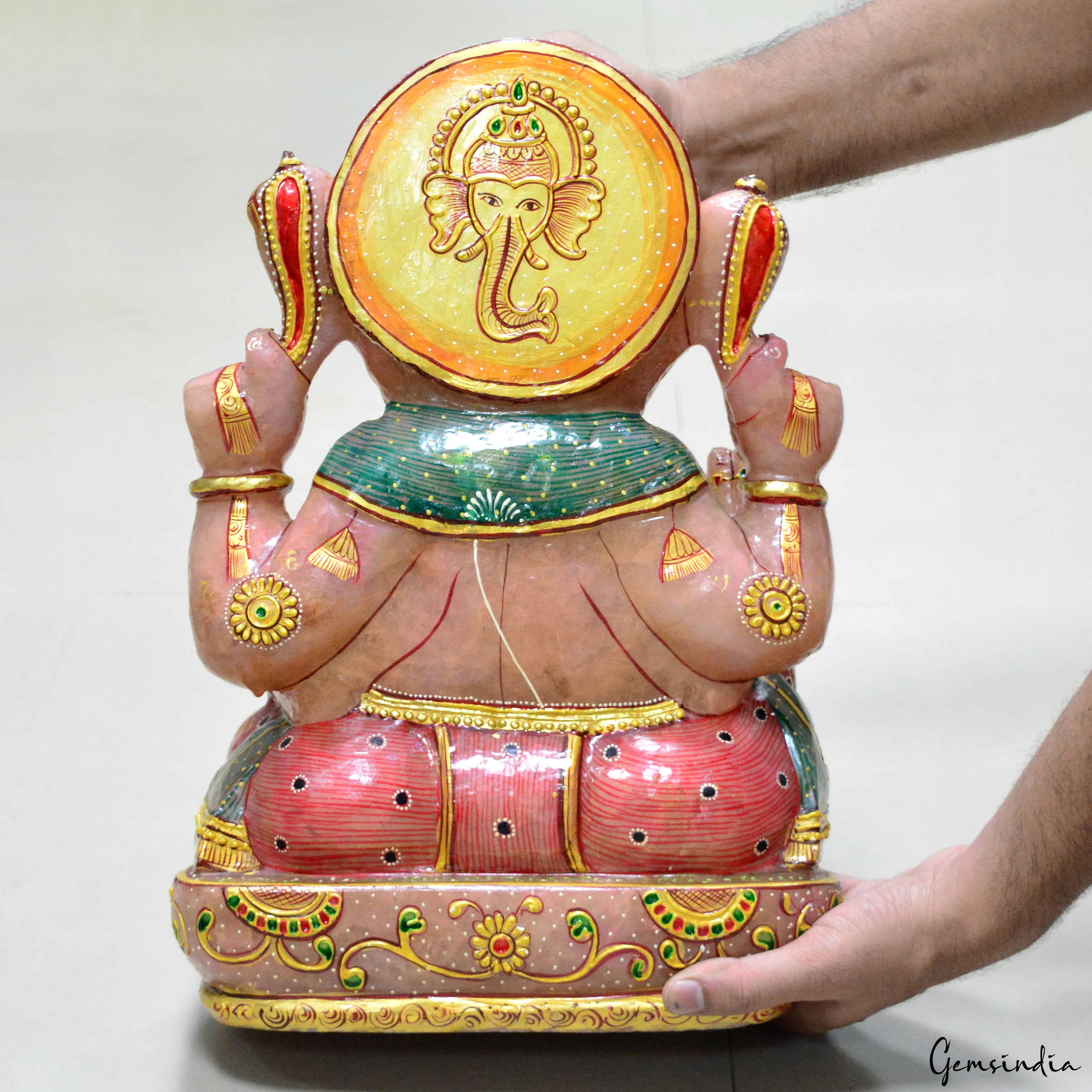 19 Kilo 16” Rose Quartz Huge One Piece Hand Crafted Ganesha Home Idol Sculpture