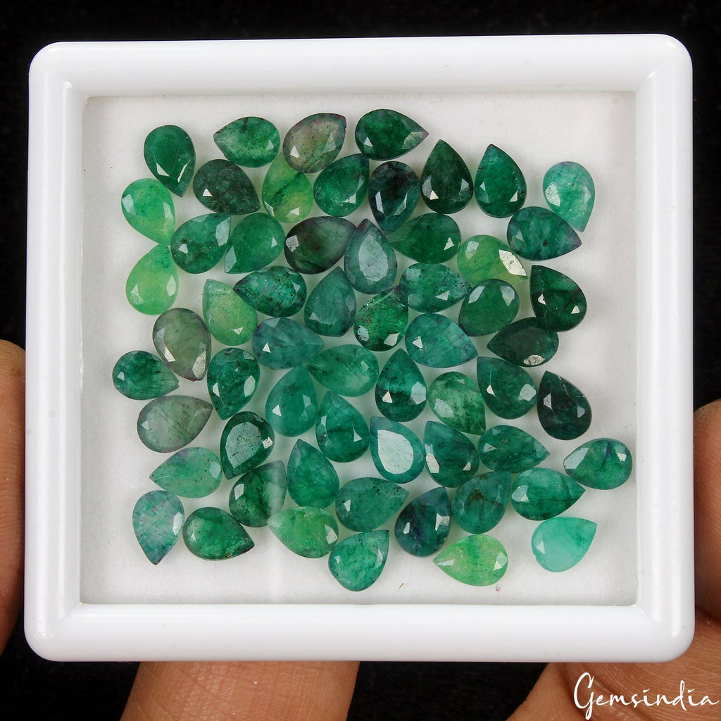 Certified 35.60 Ct/56 Pcs Natural Green Colombian Emerald Pear Cut Loose Gem Lot