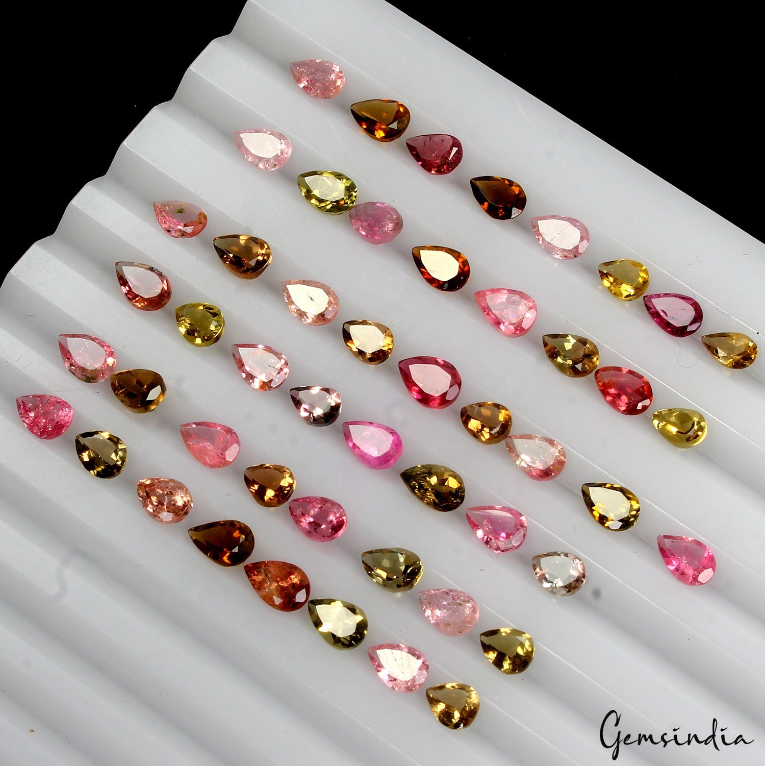 Natural Tourmaline Pear Cut Pink & Golden Gemstones Lot 49 Pcs 5-6MM 19.60 Ct