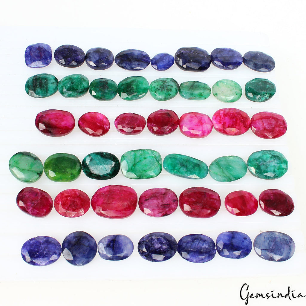 450 Ct Natural Blue Pink Beryl Emerald Mix Faceted Loose Wholesale Gems Lot 44Pc