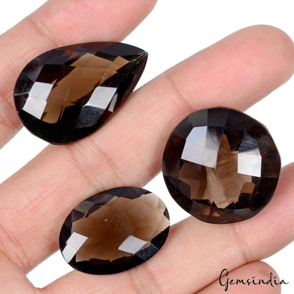 Smoky Quartz Lot, Loose Gemstone, Brown — 3 Pieces, 25mm to 31mm, 141.70 Ct, Madagascar