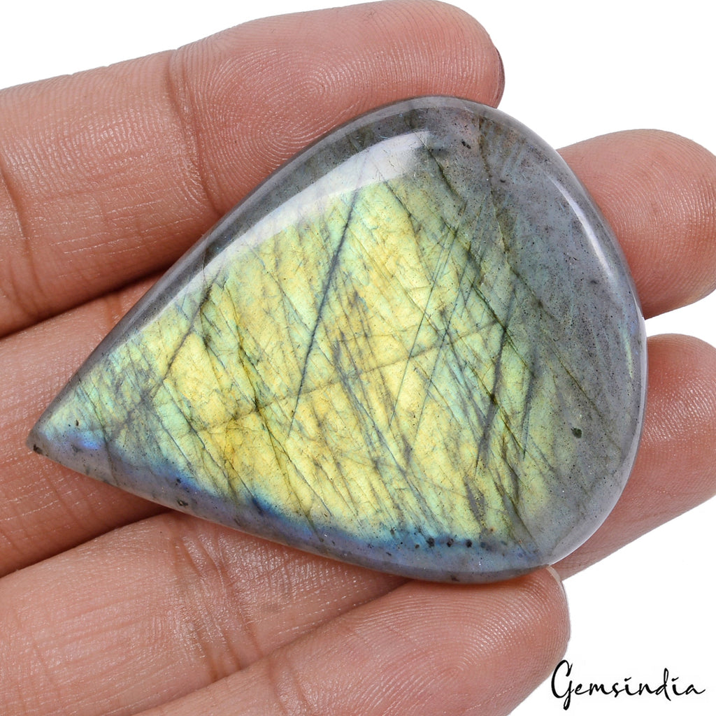 117.70 Cts Natural Untreated Yellow Green Labradorite Pear Cab Gem For Pendant