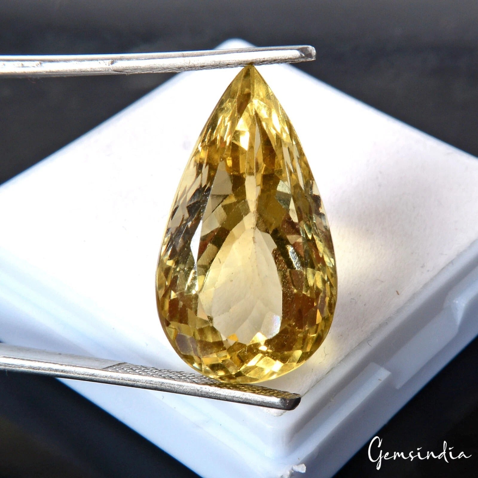 Large & Clean Natural Yellow Citrine Pear Cut Loose Untreated Gemstone~26.30 Cts