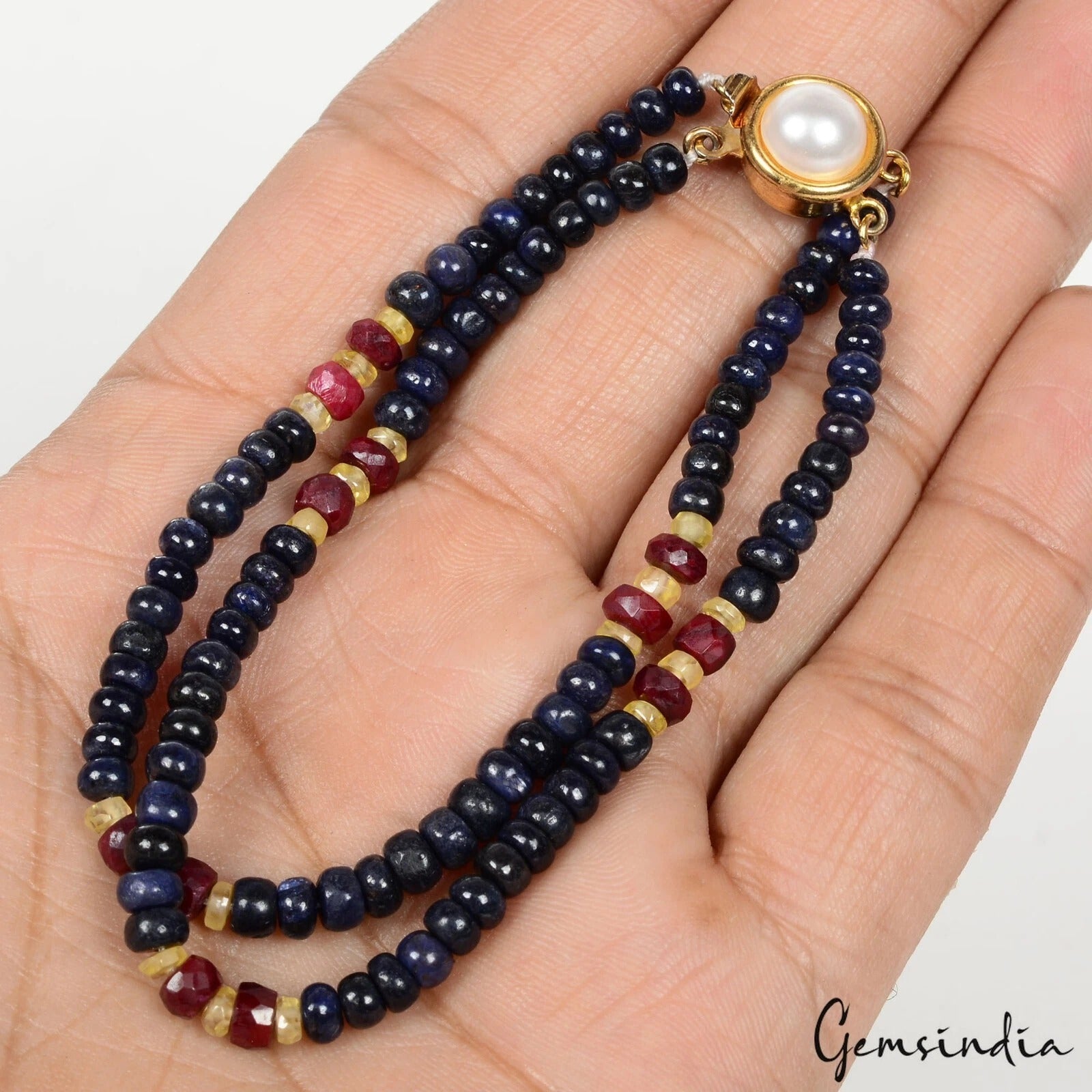Blue Sapphire Bracelet, Color Enhanced, Red — 7.5 inch, 88.80 Ct, India