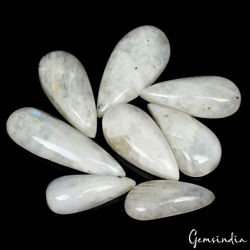 201.50 Cts Natural Moonstone 27-42mm Untreated Pear Cabochon Loose Gemstones