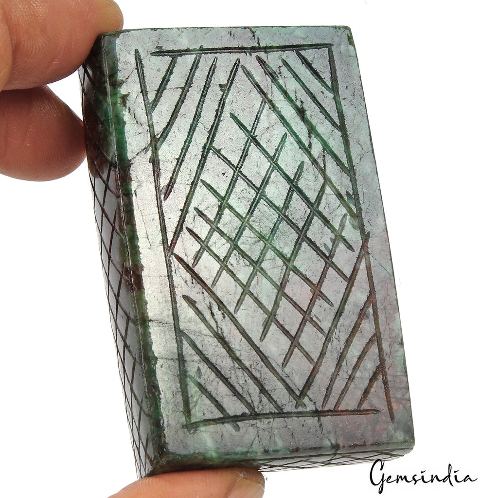 900 Ct Natural Green Zambian Emerald Rectangular Carving Earth Mined Loose Gems