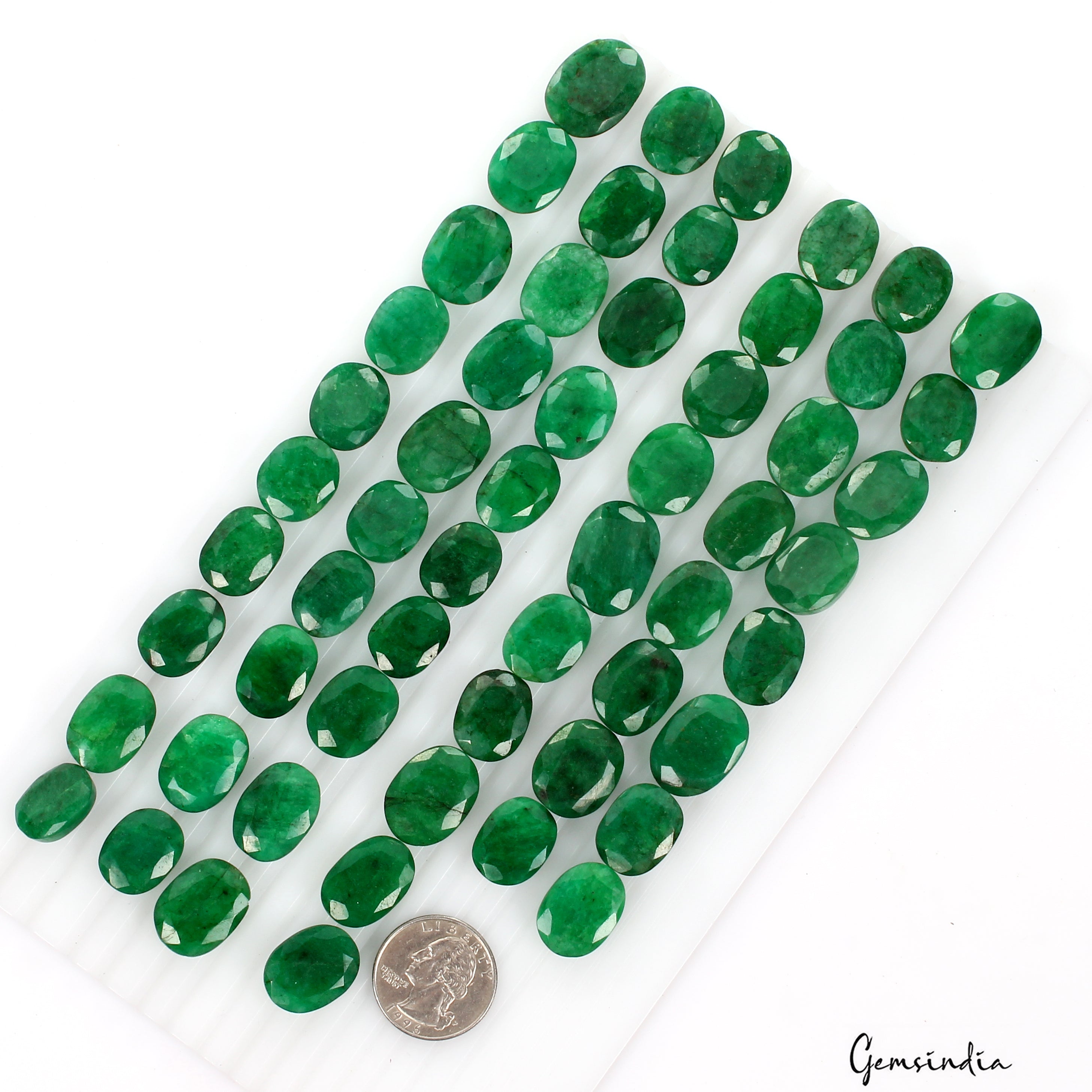 Emerald Lot, Loose Gemstone, Color Enhanced, Green — 56 Pieces, 16mm to 23mm, 1000 Ct, Colombia