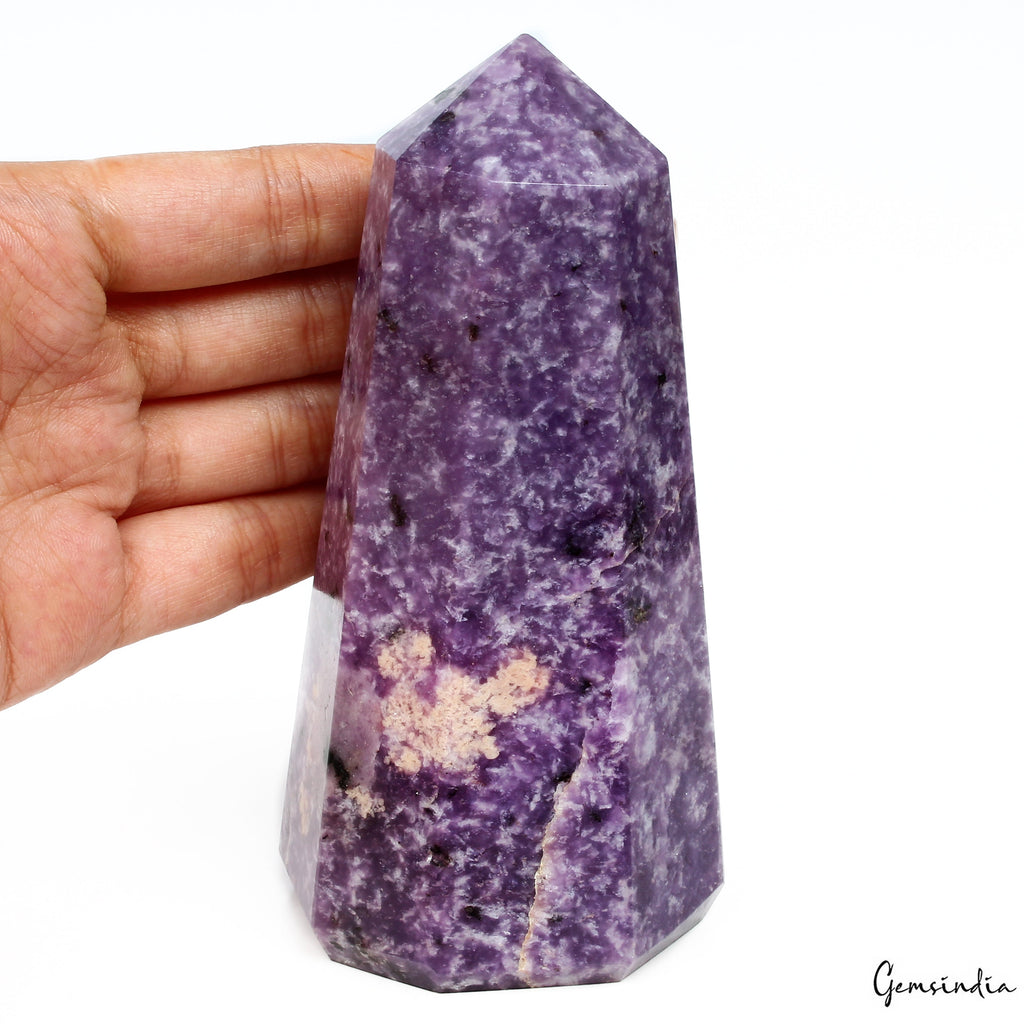 3300 Ct/5 In Natural Lepidolite Obelisk Crystal Tower Point Reiki Healing Decor