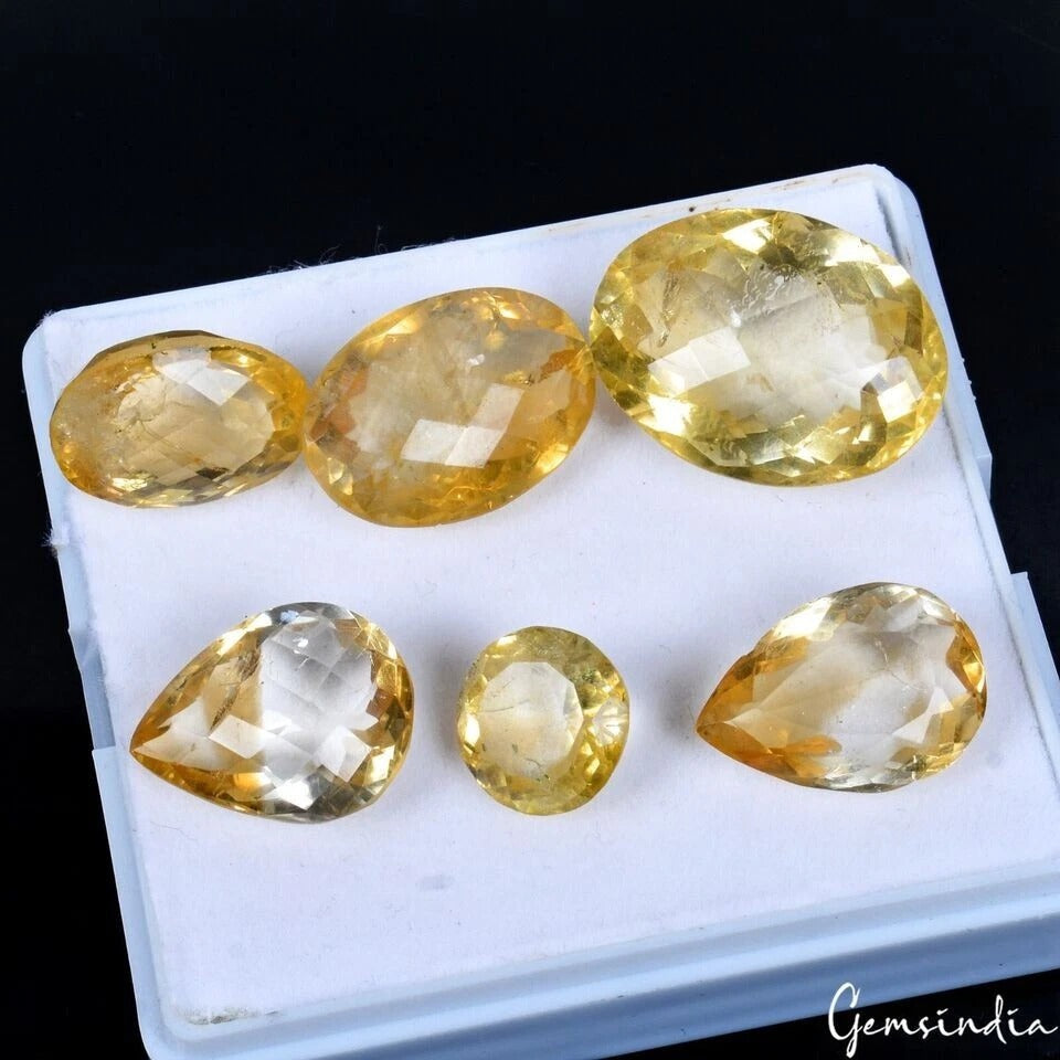 Certified 89.30 Ct/6Pcs Natural Untreated Yellow Citrine Mix Cut Gem For Jewelry