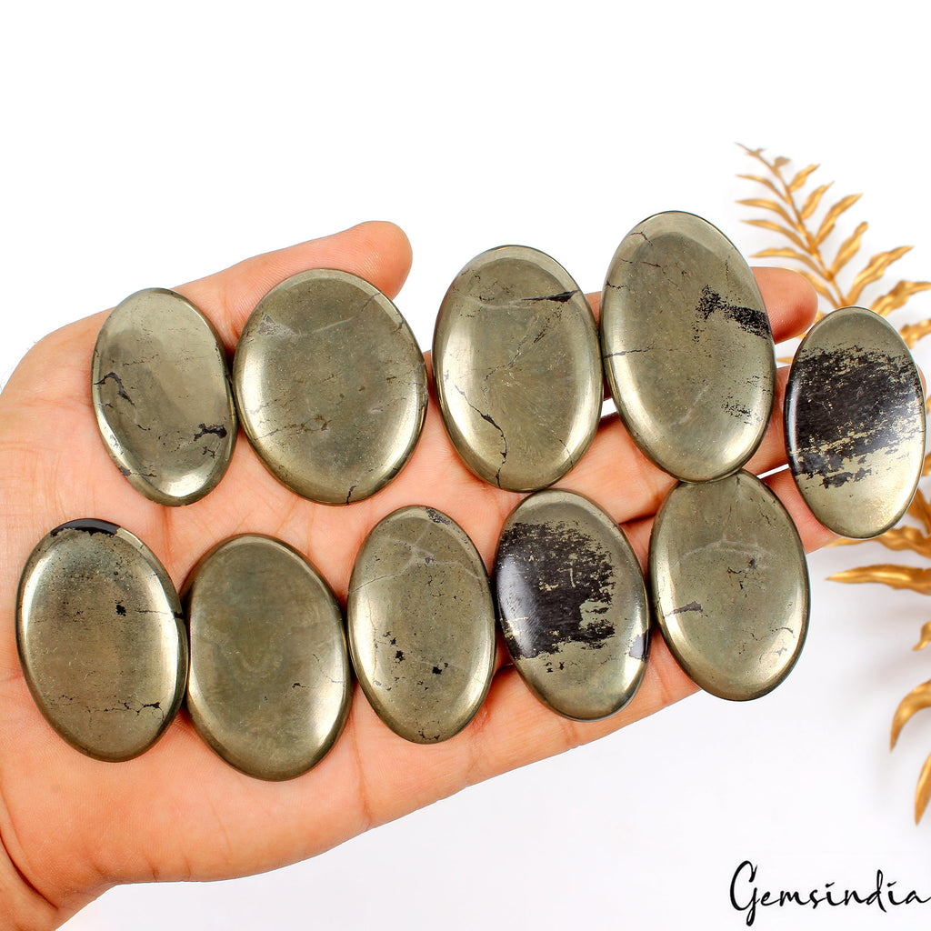 800 Ct Natural Untreated Gold Pyrite Oval Cabochon 41-50mm Loose Gemstones Lot