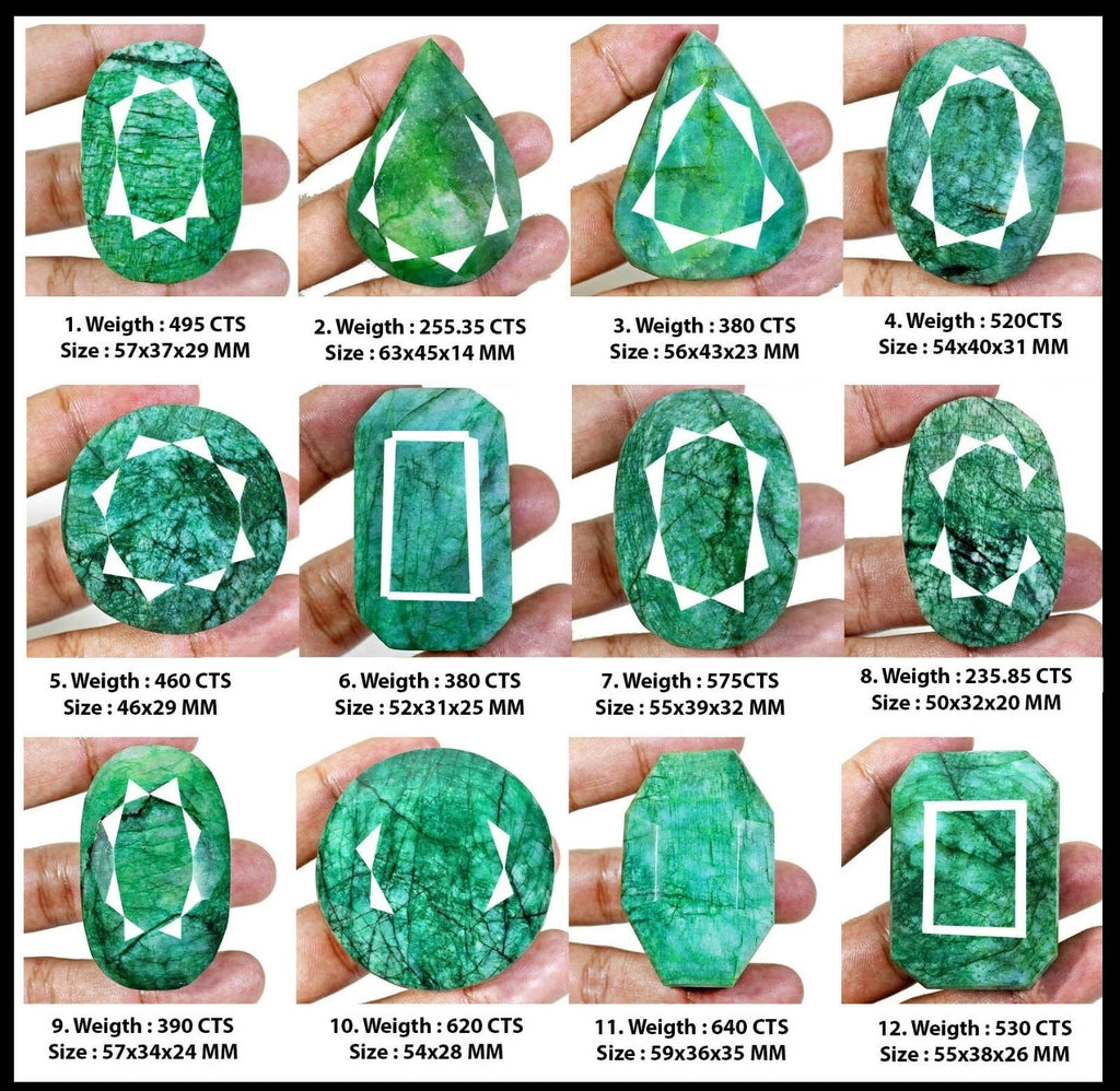 1 Kilo/12 Pcs Natural Brazilian Green Emerald Mixed Cut Wholesale Gemstones Lot