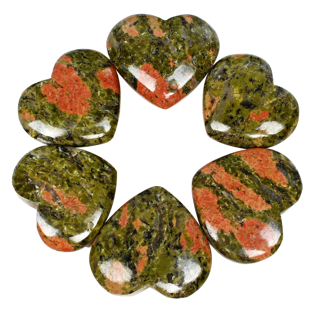 650 Ct/6Pcs Natural Untreated Bi-Color Unakite Jasper Heart Cab Gems for Jewelry