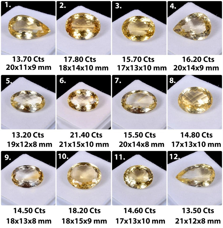 Citrine Lot, Loose Gemstone, Untreated, Yellow — 12 Pieces, 17mm to 20mm, 189.10 Ct