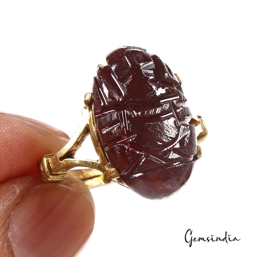 8Mix Metal Adjustable Ashtadhatu Carved Ganesha Onyx Gem Astrological Ring~6.3gm