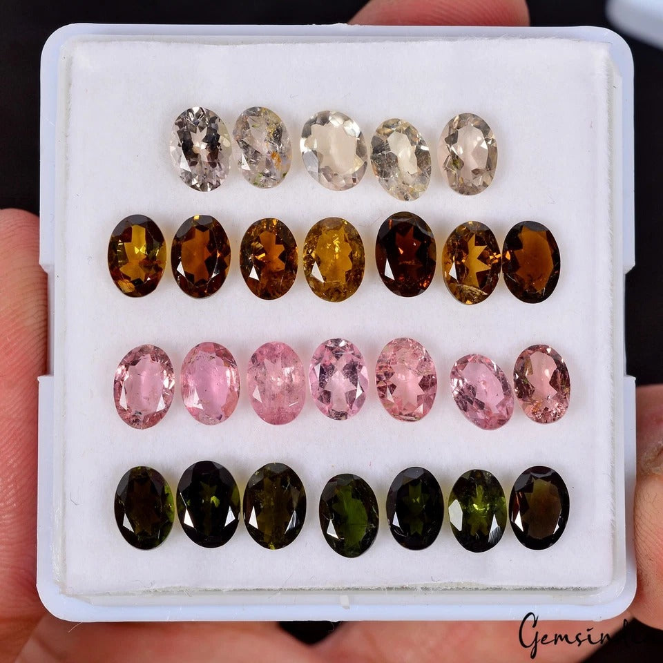 26 Pcs Natural Tourmaline 7mmx5mm Oval Cut Untreated Sparkling Loose Gemstones