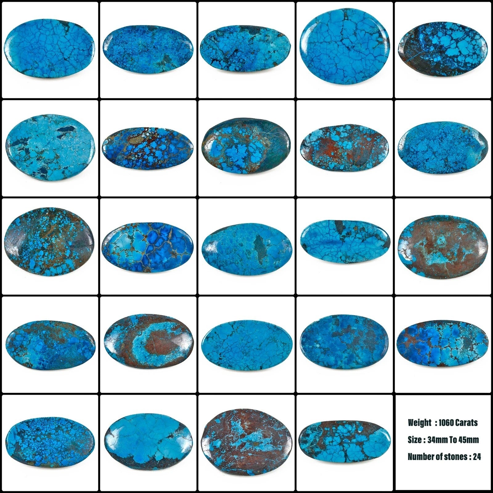 1060 Ct Natural Blue Spiderweb Turquoise Oval Cabochon Arizona Gemstone Lot 24Pc