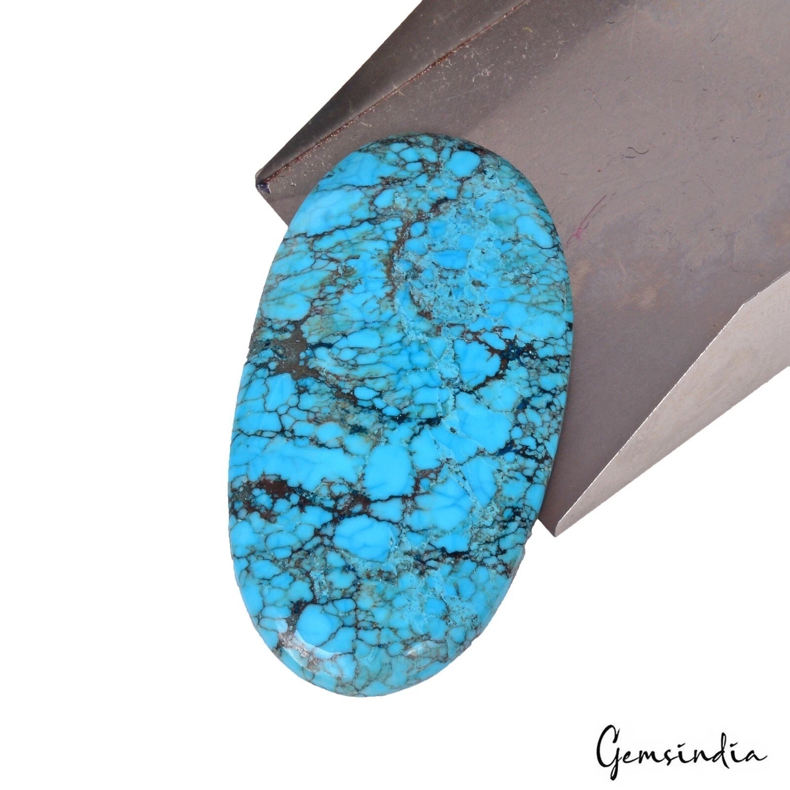 70 Ct Natural Blue Arizona USA Spiderweb Turquoise Oval Cab Gemstone For Pendant