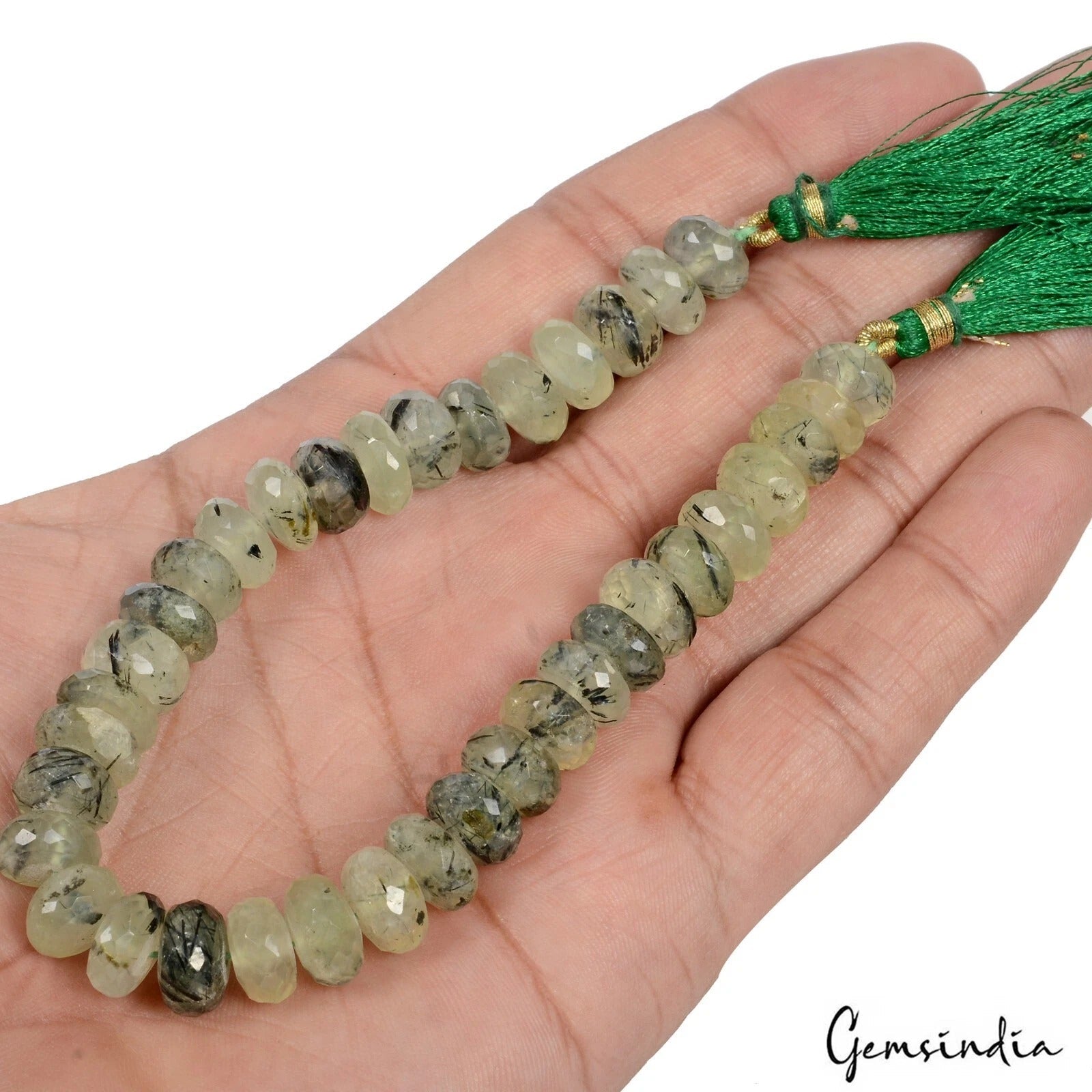184.80 Ct/37Pcs Natural Untreated Green Prehnite Gems Round Drill Bead Strand 8"