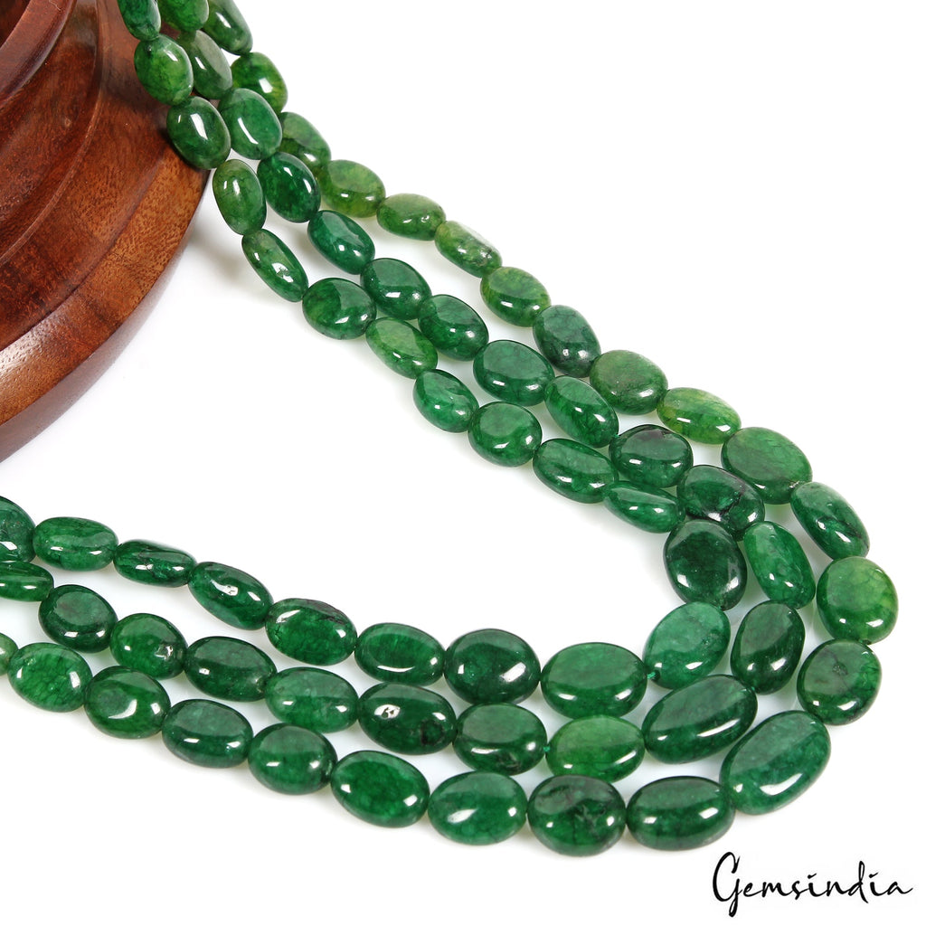 580 Ct Natural Quartz Oval Center Drilled Triple Strand Beaded Handmade Necklace