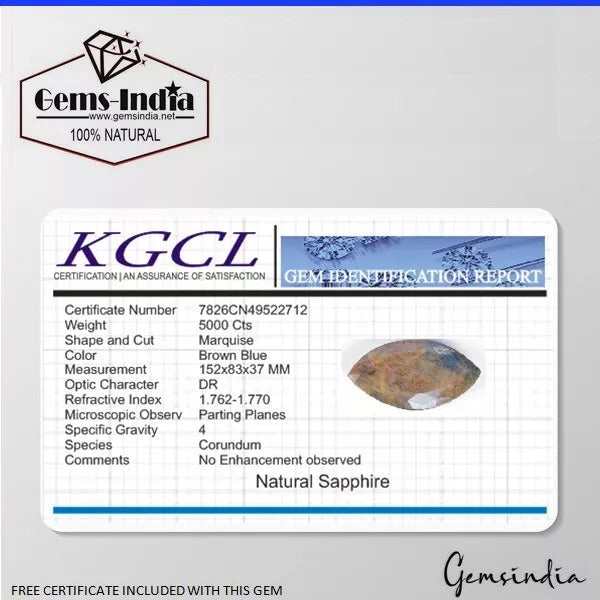 Certified 5000 Ct Natural Untreated Brown Sapphire Marquise Cut Huge Gemstone