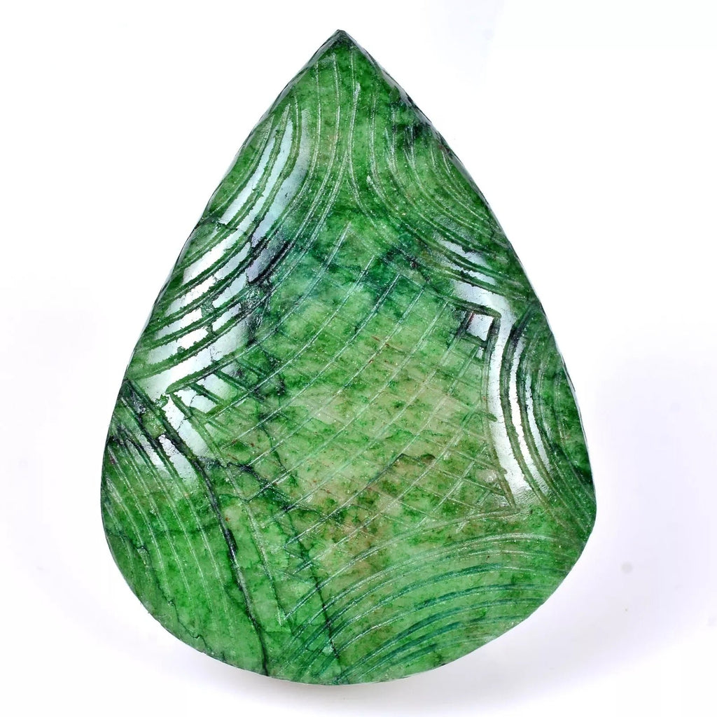 Certified 610 Cts Natural Green Brazilian Emerald Pear Cut Both Side Carving Gem