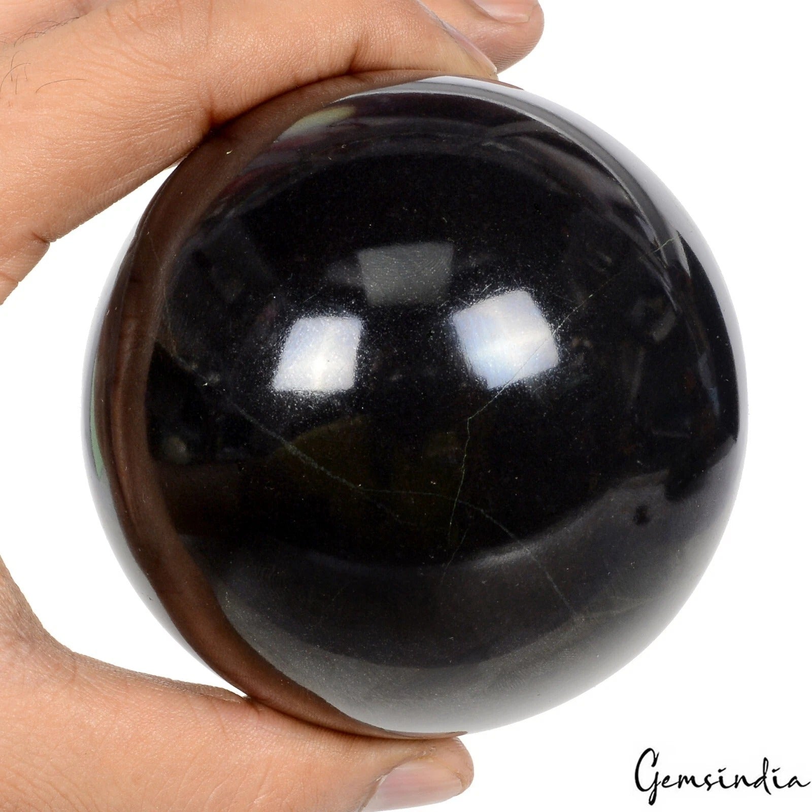 Nice Large 3.5 in Black Obsidian Stone Quartz Healing Reiki Chakra Sphere Ball