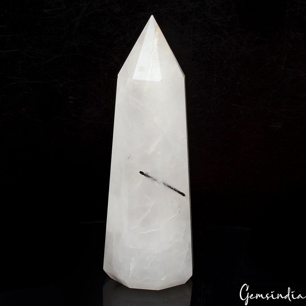 4.75 Inch Black Tourmaline Rutilated Quartz Obelisk Tower Crystal Point Healing