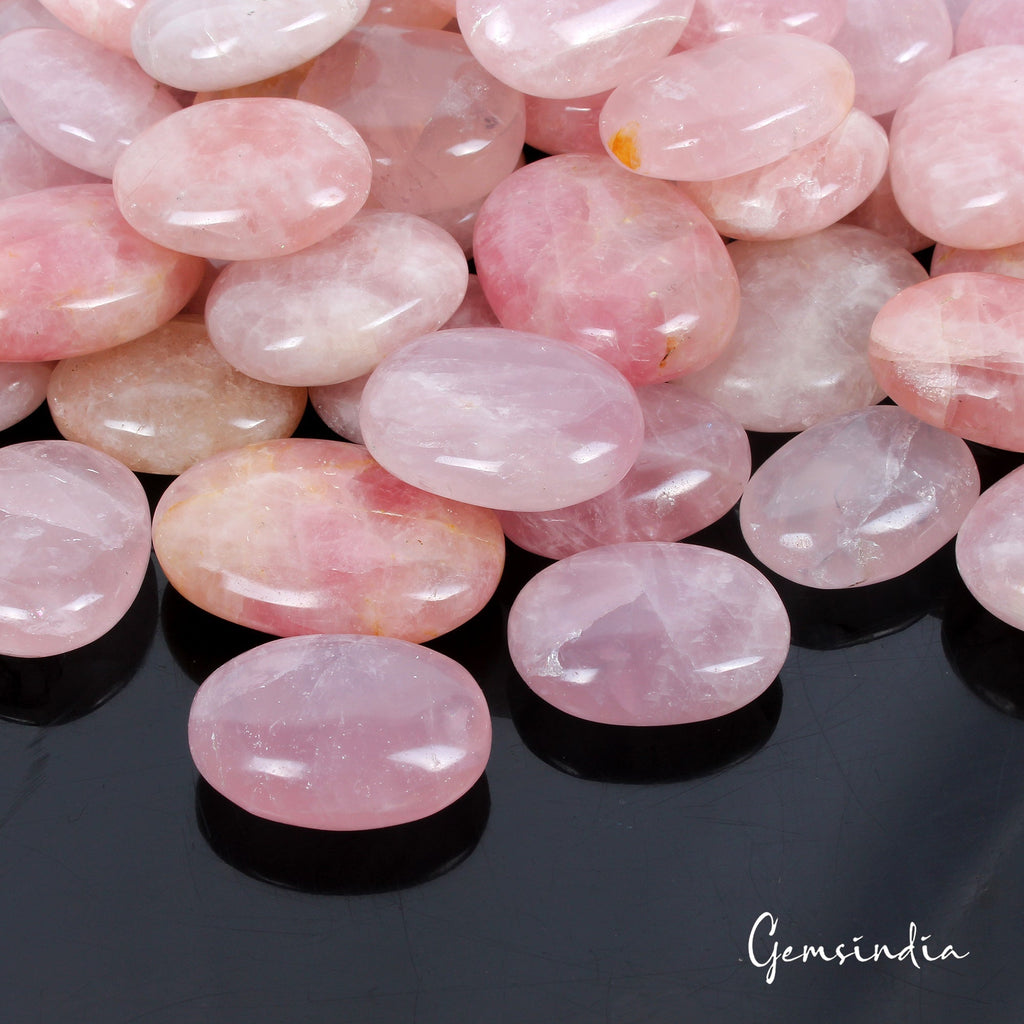 7.12 Lbs/6 Pcs Natural Pink Rose Quartz Crystal Palm Stones Polished Healing Lot