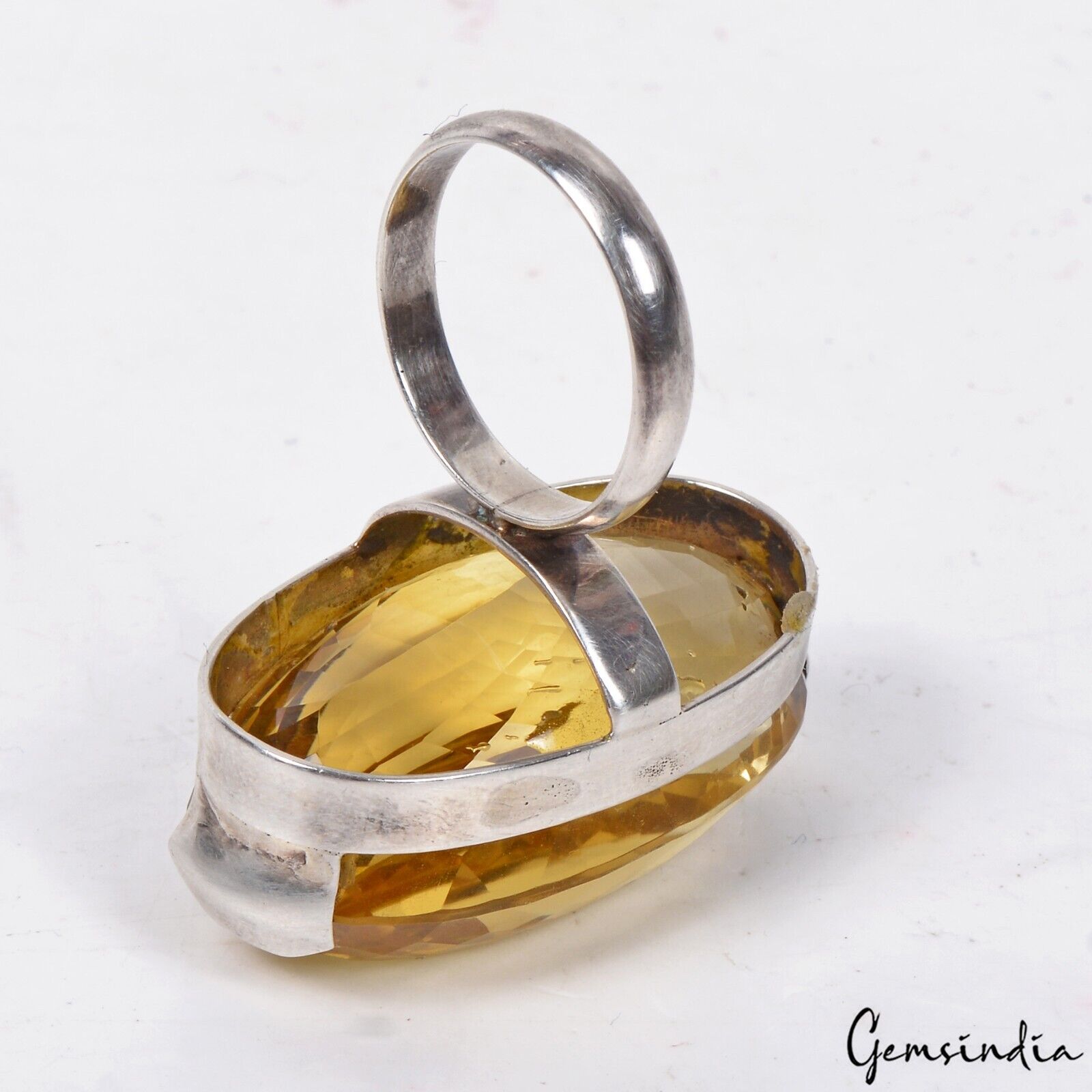 20.45 Gm Natural Citrine Gem Handmade 925 Sterling Silver Jewelry Ring For Women