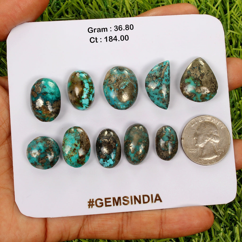 184 Cts Turquoise Mix Cab, Natural Color, Hand Cut Top Quality Untreated Gems~