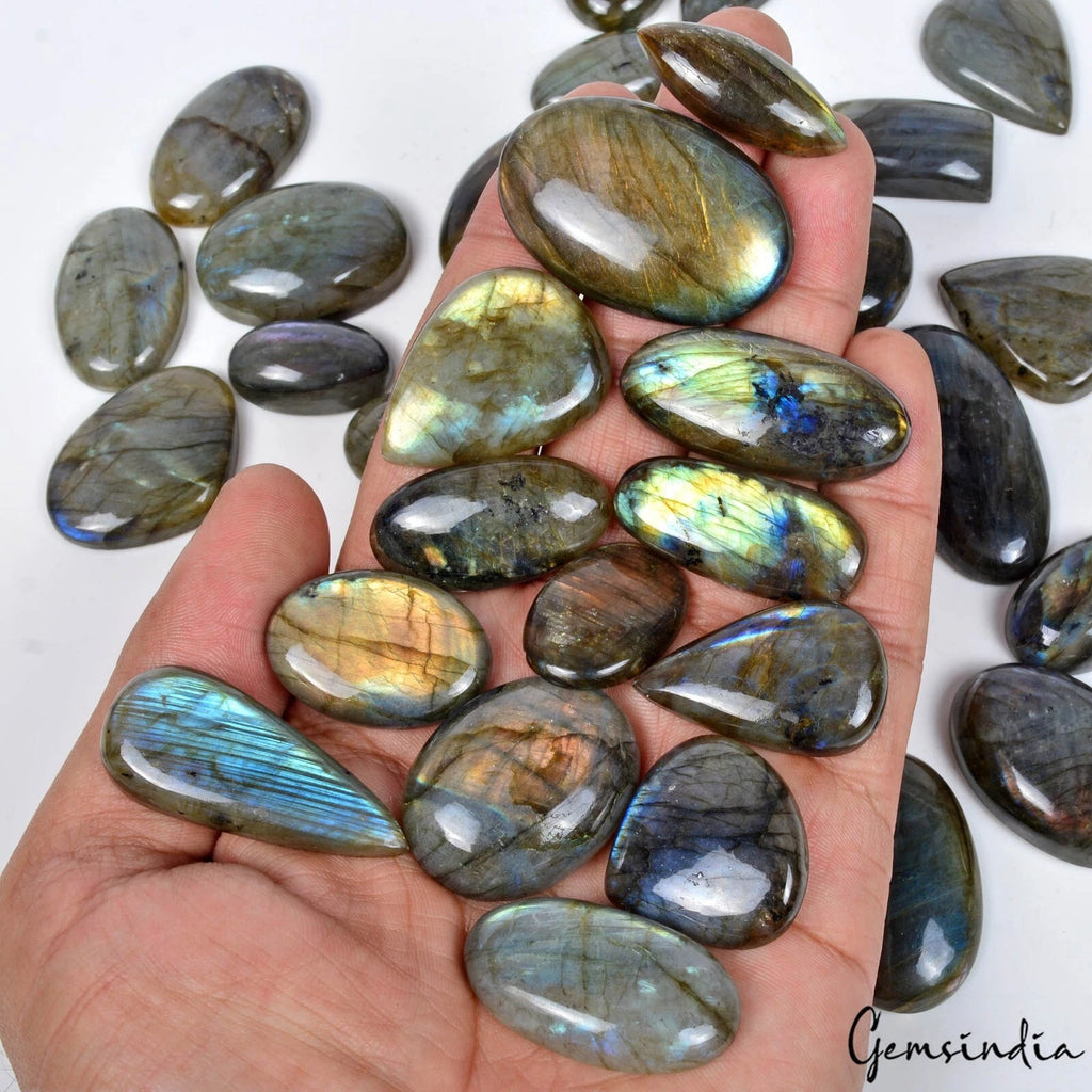 Labradorite Lot, Cabochon, Yellow — 40 Pieces, 23mm to 40mm, 1500 Ct