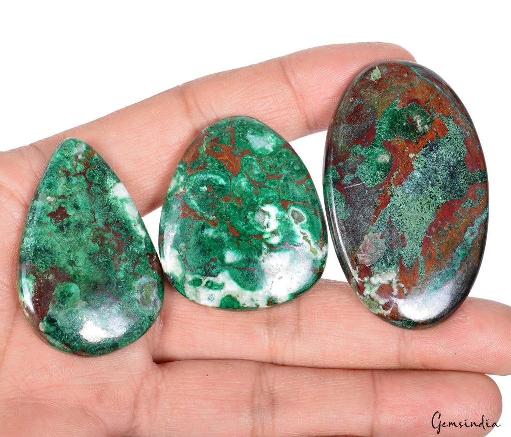Chrysocolla Lot, Cabochon, Untreated — 3 Pieces, 40mm to 57mm, 300 Ct